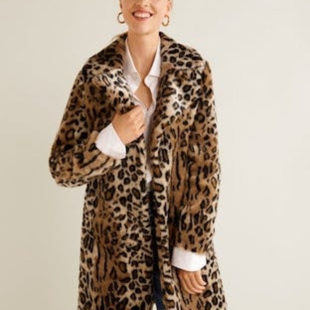 MNG Mango Faux Leopard Fur Coat size M, Animal print, Old Money,Luxury,Mob Wife